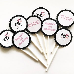 12 Girl Cow Cupcake Toppers, Cow Theme, Farm Birthday, Cow Birthday, Moo, First Birthday, Cow Party, Cake Toppers, Baby Shower, Moo I&#39;m Two