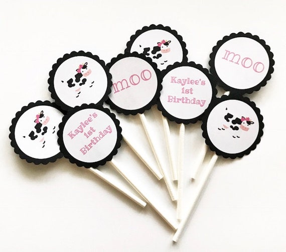12 Girl Cow Cupcake Toppers, Cow Theme, Farm Birthday, Cow Birthday, Moo, First Birthday, Cow Party, Cake Toppers, Baby Shower, Moo I'm Two Il_570xn