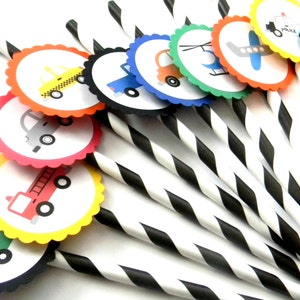 12 Transportation Vehicles Party Straws, First Birthday, Cars Theme, Transportation Birthday, All things Transportation, Vroom Vroom
