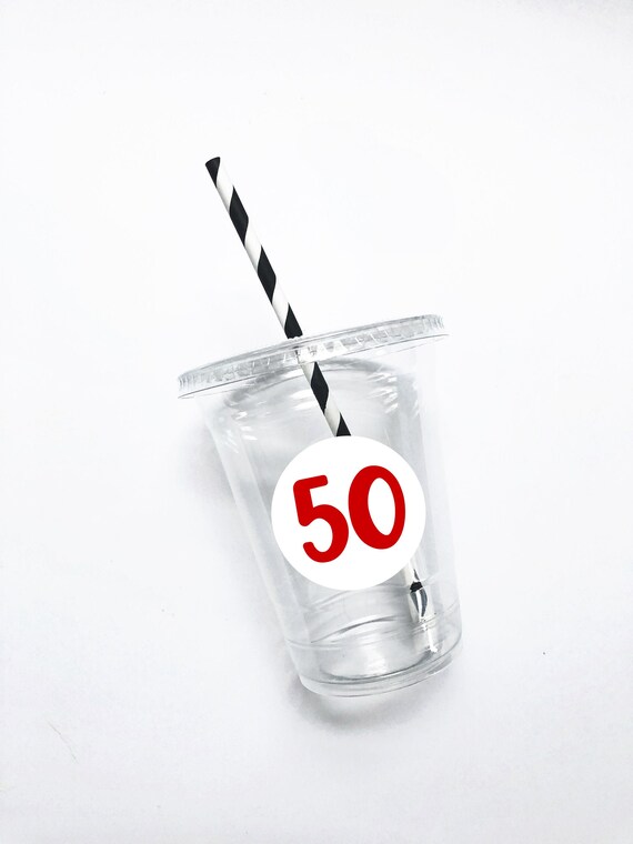 50th Age Birthday Party Cups, 16 oz, Drinking Cups, 50th Birthday, Plastic Cups, Milestone Birthday, Disposable, Straw, Happy Birthday Il_570xn