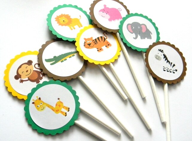 12 Jungle Cupcake Toppers Jungle Theme First Birthday Safari 12 Jungle Cupcake Toppers Jungle Theme First Birthday Safari