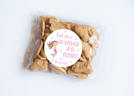 Pink Mermaid Valentine Stickers, Valentine's Day, Mermaid to Be Friends Valentine, Class Party, Valentine's Tags, Valentine Favors, Labels Il_570xn