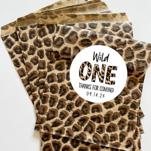 Pegatinas de leopardo salvaje, tema de Safari, tema de animales de Safari, fiesta salvaje, animal de fiesta, etiqueta de animales del zoológico, favores de fiesta, animales salvajes