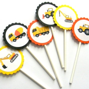 12 Orange Construction Cupcake Toppers, Truck Birthday, First Birthday, Dump Truck, Construction Party, Bulldozer, Truck Theme, Party