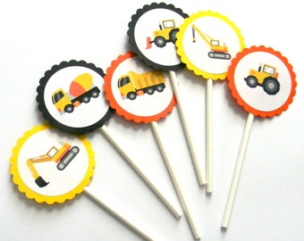 12 Orange Construction Cupcake Toppers, Truck Birthday, First Birthday, Dump Truck, Construction Party, Bulldozer, Truck Theme, Party