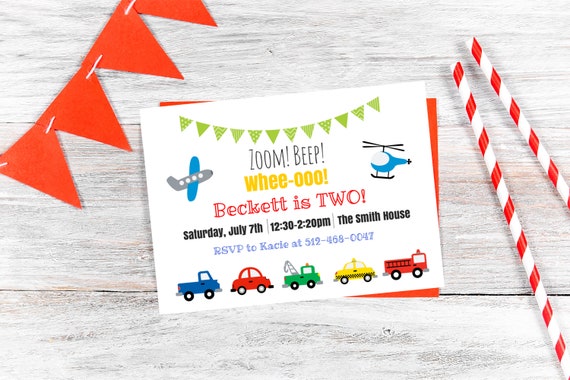 Transportation Theme Invite, Digital Download, First Birthday, Transportation Birthday, Vehicle Invite, Cars Birthday, Trucks, PDF Il_570xn