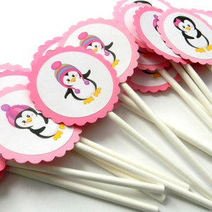 12 Girl Penguin Cupcake Toppers, Winter Penguin, First Birthday, Winter Theme, Penguins, Winter Birthday, Penguin Party, Cold Outside Theme