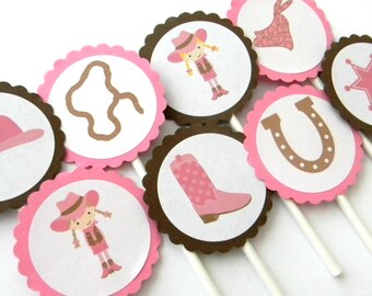 12 Cowgirl Cupcake Toppers, Cowgirl Birthday, Horse Theme, Western, Hoedown Party, Cowgirl Toppers, Texas Theme, Baby Shower, First Birthday