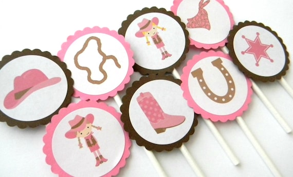 12 Cupcake Toppers vaquera caballo - Etsy España