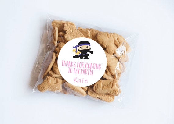 Ninja Ponytail Stickers, Girl Ninja Birthday, Ninja Theme, Birthday, Thanks for Coming, Personalized Stickers, Ninja Party, Warrior Il_570xn