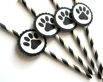 12 Paw Print Party Straws, Puppy Party, Dog Party, Paw Print Theme, Baby Shower, Stripe Straws, Dog Birthday, Puppy Birthday, First Birthday