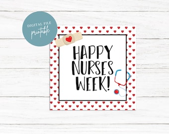Printable Nurse Week Tag, Nurse Week, Appreciation, Tags, Nurse Favors, Cookie Tag, Bakery, Hearts, Doctor, Medical Tag, Happy Nurse Week