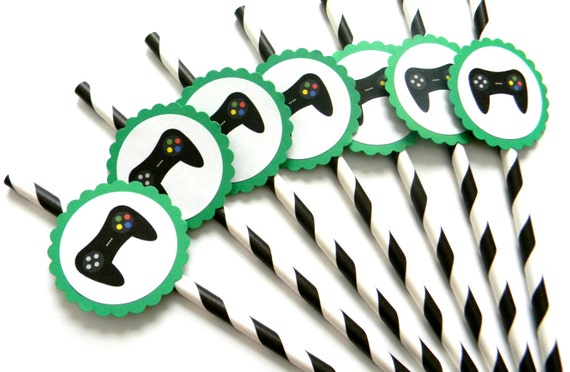 12 Gaming Party Straws, Gamer Birthday, Boy Birthday, Gaming Theme, Game Controller, Controller, First Birthday, Video Games, Stripe Straws Il_570xn