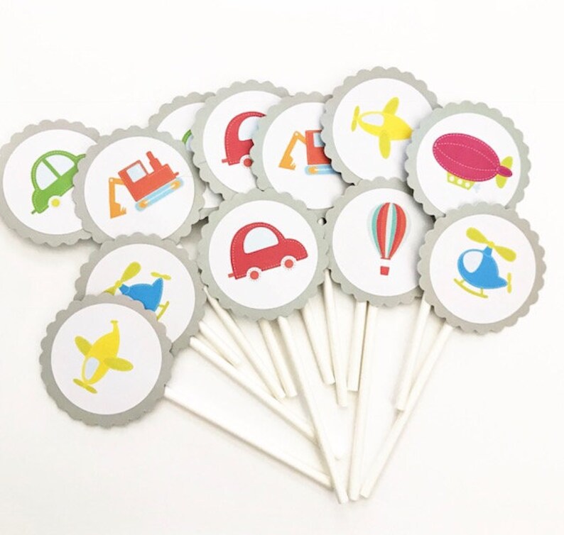 Truck Theme Cars First Birthday 12 Transportation Cupcake Toppers All Things Cars Baby Shower Trucks Balloon Transportation Party