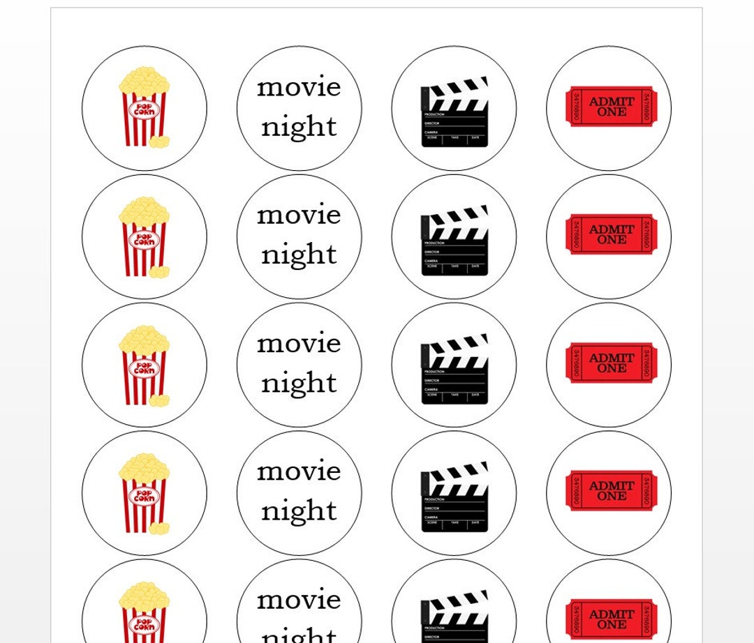 24 Movie Night Stickers Movie Theme Birthday Labels Etsy