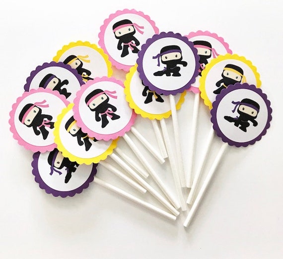 12 Girl Ninja Cupcake Toppers, Ninja Party, Birthday, Pink Ninja Birthday, Warrior Party, Ninja Toppers, Martial Arts Party, Birthday Topper Il_570xn
