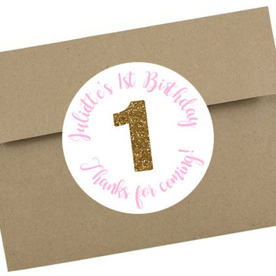 Gold First Birthday Stickers, Gold Theme, Number One, Girl Birthday, Thanks for Coming, Personalized, One Labels, Envelope Seals, Party Il_570xn