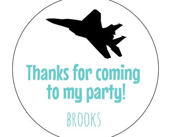 12 Jet Plane Stickers, Airplane Stickers, First Birthday, Baby Shower, Jet Plane Theme, Goodie Bag Labels, Boy Birthday, Fighter Jets, Party