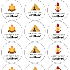 12 Camping Cupcake Toppers, Camping Theme, First Birthday, Outdoor Birthday, Campfire, Camping Birthday, Tent Toppers, Tribal Shower image 3