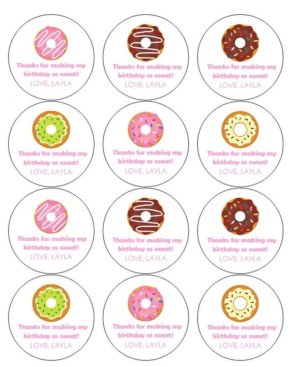 12 Donut Stickers, Birthday Stickers, Thank You Stickers, Donut Theme, Donut Birthday, So Sweet Stickers, Donut Labels, Sweet Theme, Donuts Il_570xn