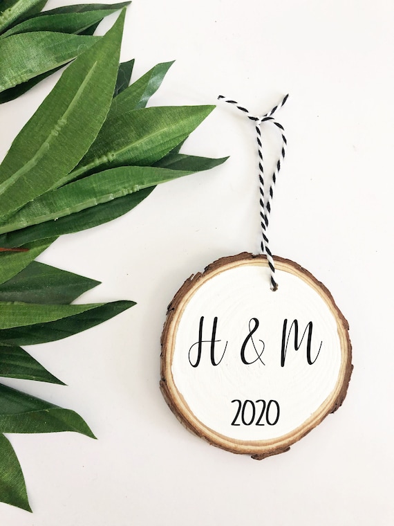 Custom Initials Ornament, Wood Slice Ornament, Couple Ornament, Holiday Ornaments, Wedding, Rustic Christmas, Anniversary Il_570xn