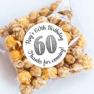 Silver 60th Birthday Stickers, Silver Theme, 60th Birthday, Birthday Favor, Thanks for Coming, Personalized, One Labels, Envelope Seals