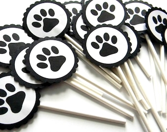 12 Paw Print Cupcake Toppers, Dog Birthday, Adoption Party, Pooch Party, Dog Paw Print, Dog Birthday, Party Decor, Cake Toppers