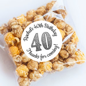 Silver 40th Birthday Stickers, 40th Birthday, Birthday Favor, Thanks for Coming, Personalized, One Labels, Envelope Seals, Party