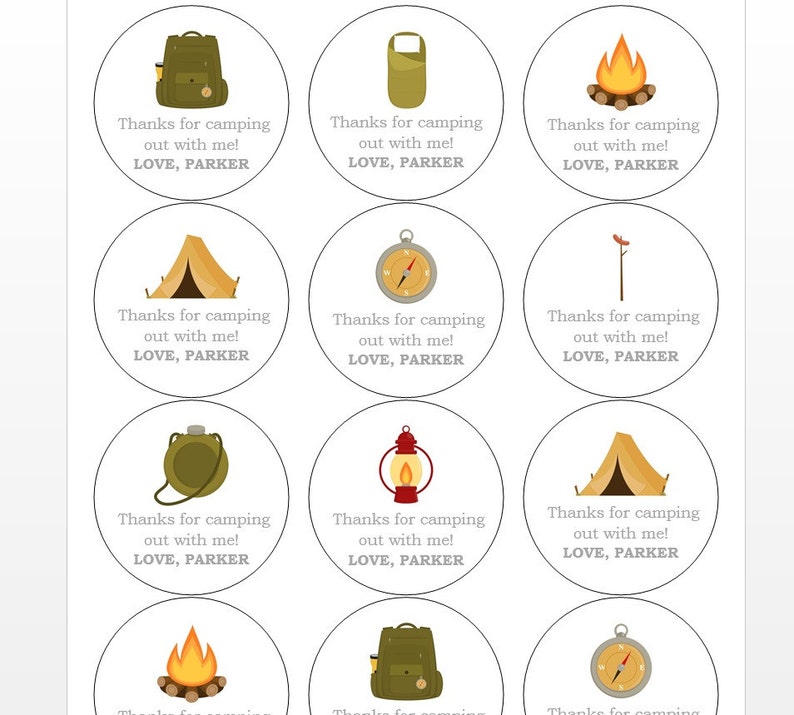 12 Camping Cupcake Toppers, Camping Theme, First Birthday, Outdoor Birthday, Campfire, Camping Birthday, Tent Toppers, Tribal Shower image 2