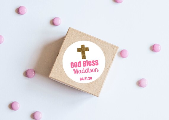 Gold Cross Stickers, God Bless, Favors, Baptism Labels, God Bless Name ...