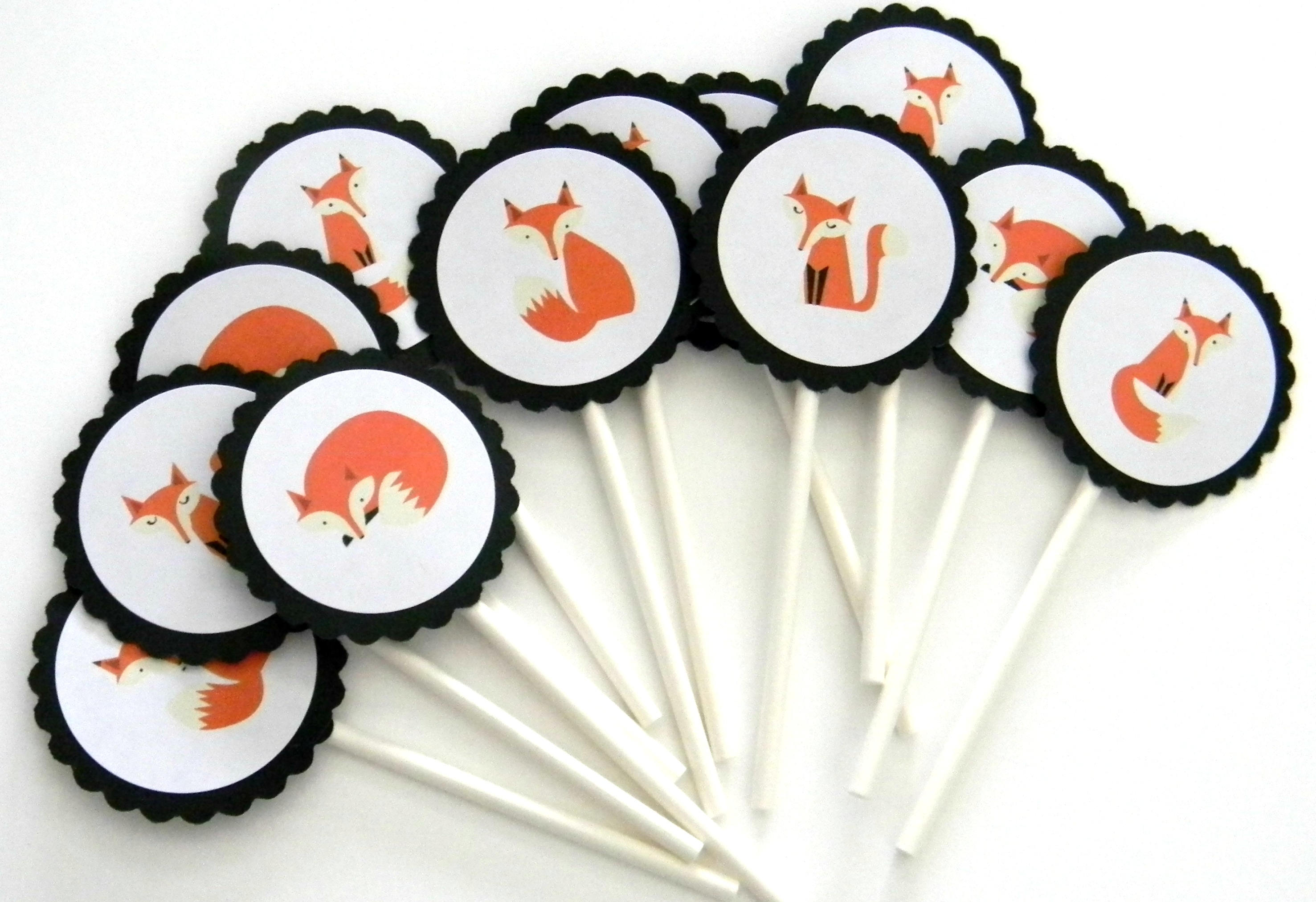 12 Fox Cupcake Toppers Fox Theme First Birthday Fox Baby Etsy
