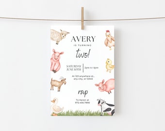 Farm Invitation, Farm Animal Theme, Invitation, Digital Download, First Birthday, Cow Invite, Farm Party, Printable, On the Farm, Pig, Horse