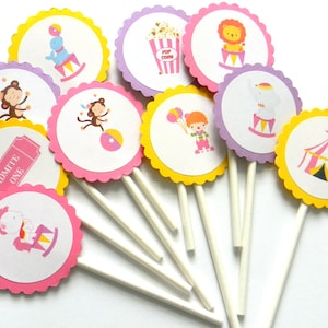 12 rosa Zirkus Kuchendeckel, Zirkusthema, Baby-Dusche, erster Geburtstag, Zirkus-Party, Zirkus-Geburtstag, Mädchen Zirkus, Karneval Thema, Party