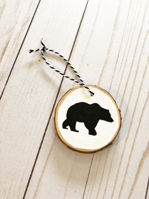 Black Bear Ornament, Wood Slice Ornament, Woodland Ornament, Holiday Ornaments, Chalkboard Ornament, Rustic Christmas, Tree Decorating Il_570xn