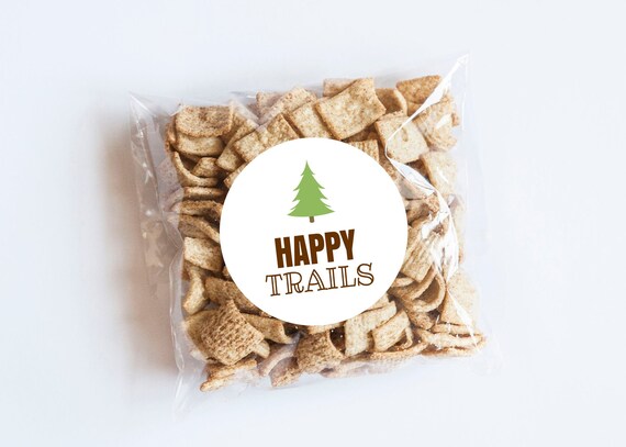 Happy Trails Tree Stickers, S'more Fun, Trail Mix, Camping Theme, First Birthday, Camping Labels, Favors, Birthday Stickers, Outdoors Il_570xn