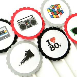 12 Awesome 80s Cupcake Toppers, 80s Theme, Birthday Toppers, 80s Birthday, Party Toppers, 80s Theme