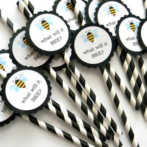 12 Bee Party Rietjes, Wat Zal het Bee, Baby Shower, Gender Reveal, Bee Theme, Verjaardag Rietjes, Bee Reveal, Het is een jongen, Het is een meisje, Verrassing