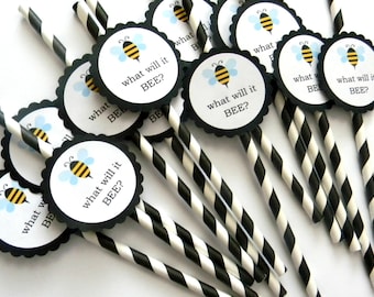 12 Bee Party Straws, What Will it Bee, Baby Shower, Gender Reveal, Bee Theme, Birthday Straws, Bee Reveal, It's a Boy, It's a Girl, Surprise