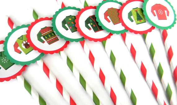 12 Ugly Sweater Party Straws, Christmas Party, Sweater Straws, Ugly Sweater Party, Stripe Straws, Christmas Theme, Holiday Party, Celebrate Il_570xn