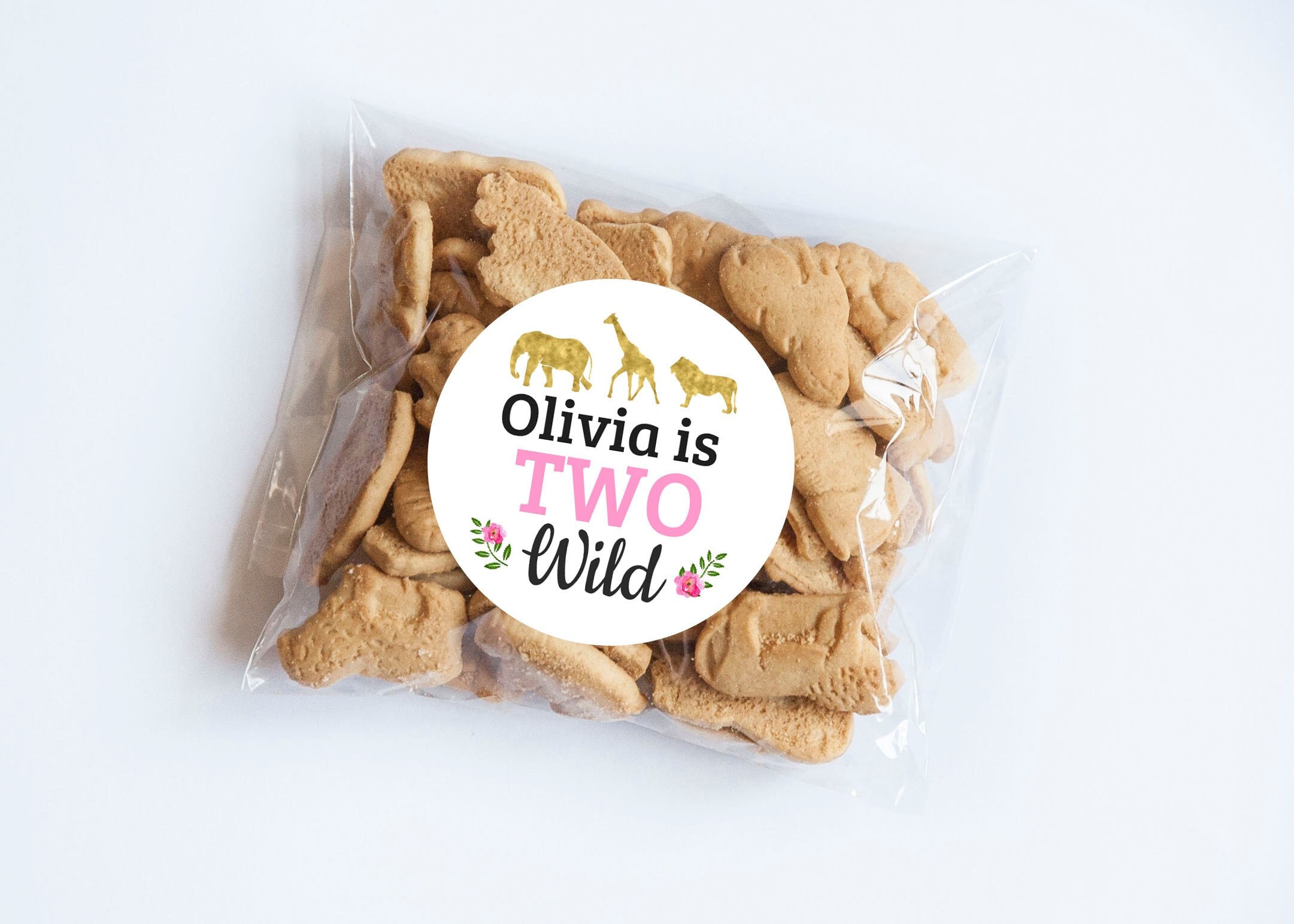 Custom Pink Two Wild Safari Stickers, Wild One, Safari Animals Theme, Wild One Party, Party Animal, Zoo Animal, Party Favors, Wild Animals