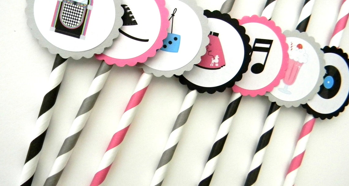 12 50s Party Straws 50s Theme Sock Hop Over the Hill 50s - Etsy