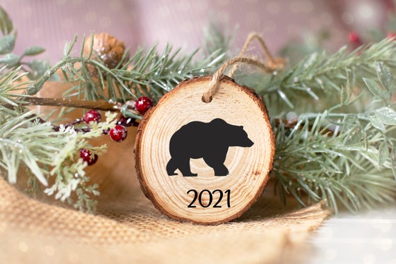 Bear Wood Ornament, Wood Slice Ornament, Woodland Ornament, Holiday Ornaments, Lumberjack Ornament, Rustic Christmas, 2021 Ornament Il_570xn