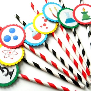 12 Science Party Straws, First Birthday, Science Theme, Laboratory Theme, Stripe Straws, Science Birthday, Science Party, Lab Theme, Beaker