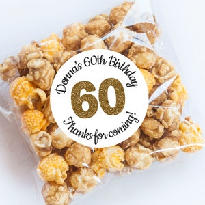 Gold Aufkleber zum 60. Geburtstag, Gold Thema, 60. Geburtstag, Geburtstagsgeschenk, Danke fürs Kommen, Personalisiert, One Label, Umschlag Aufkleber