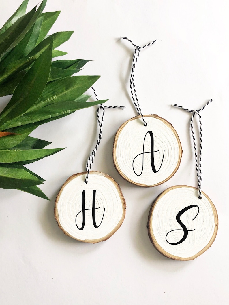 Custom Initial Ornament Wood Slice Ornament Christmas Tree Etsy