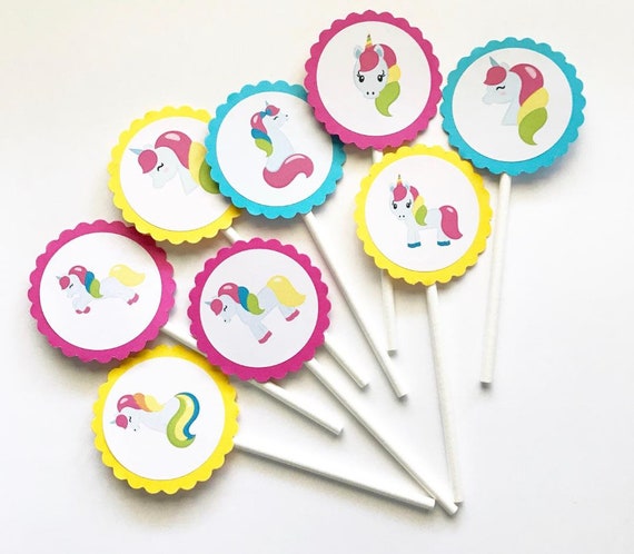 12 Bright Unicorn Cupcake Toppers Unicorn Theme Unicorn Birthday