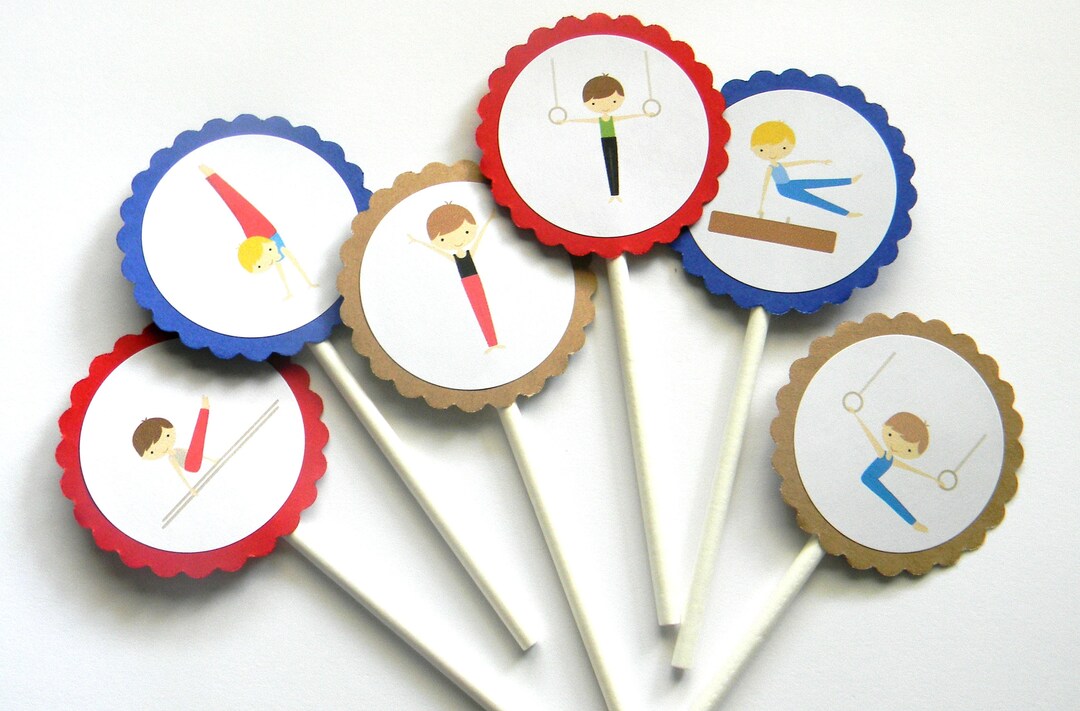 12 Boy Gymnastic Cupcake Toppers, Gymnastic Theme, Gymnastic Party ...