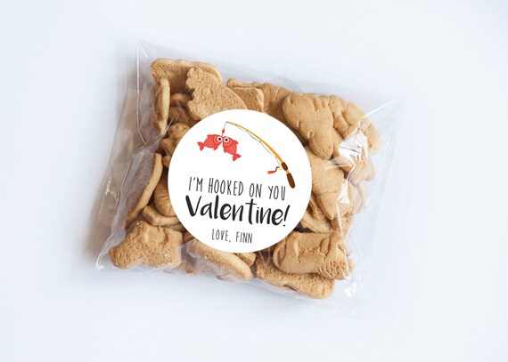 Hooked on You Stickers, Valentine's Day, Fishing Stickers, Class Party, Valentine's Tags, Valentine Labels, Pouch Labels, Fishing Theme Il_570xn