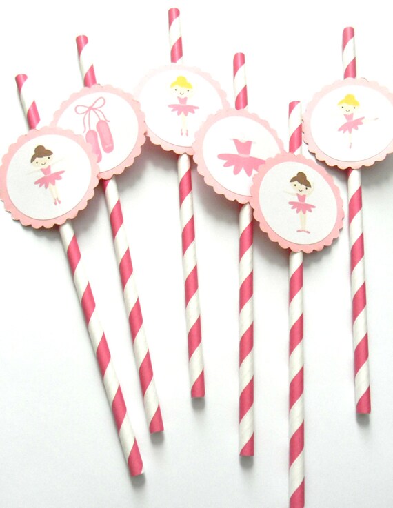 12 Ballerina Party Straws, Ballet Theme, First Birthday, Ballerina Birthday, Ballet Shower, Tutu Theme Straws, Stripe Paper Straws, Dancing Il_570xn
