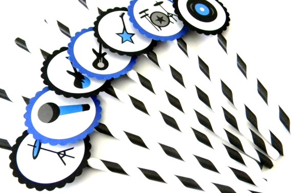 12 Rockstar Party Straws, First Birthday, Guitar Birthday, Boy Birthday, Drums, Rockstar Theme, Band Birthday, Guitar Party, Baby Shower Il_570xn